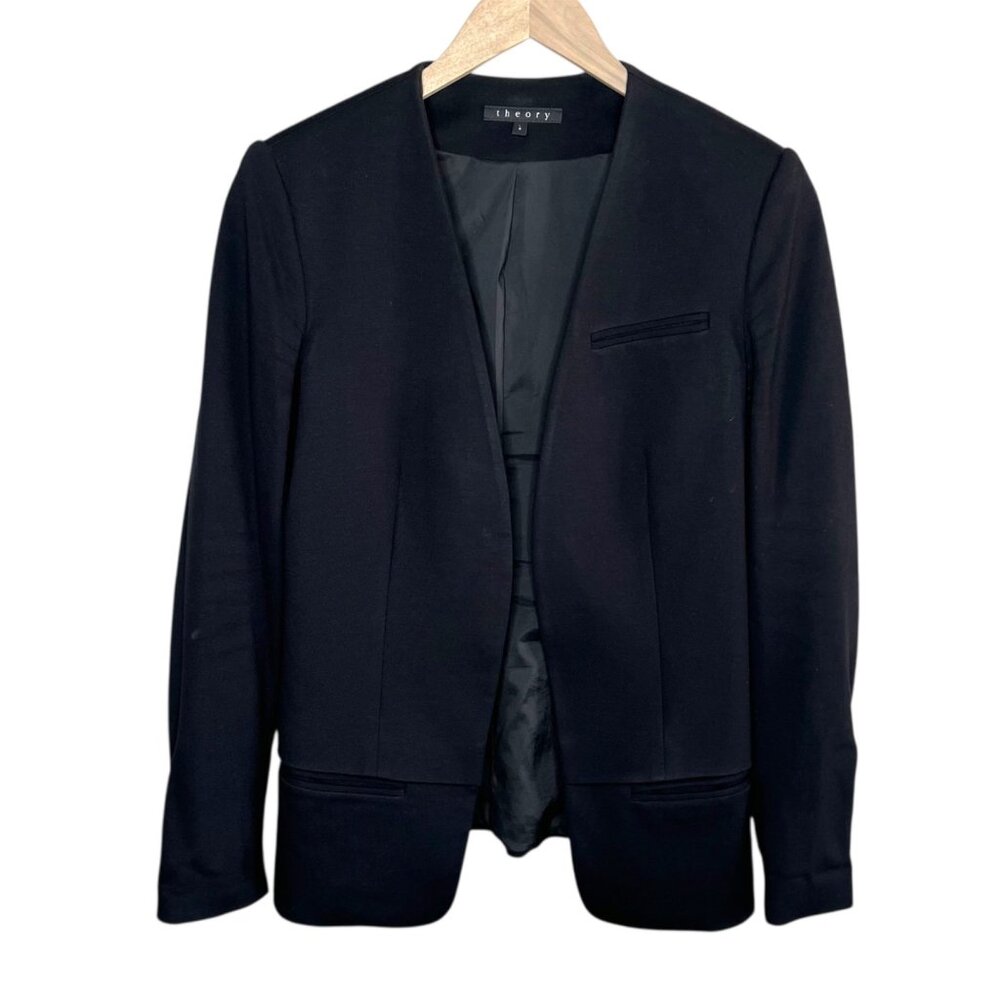 Theory Womens Black Idra Pryor Open Front Business Blazer Jacket Size 4